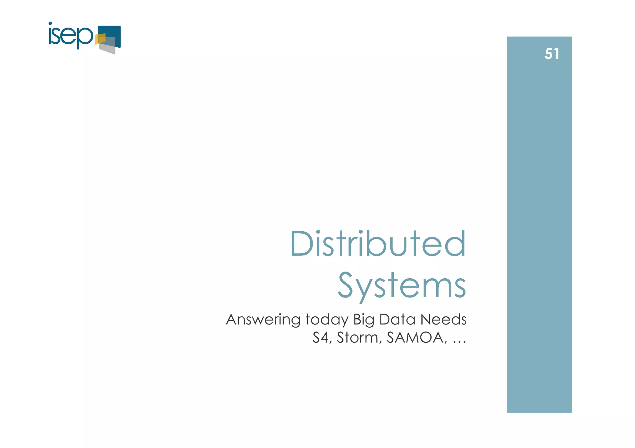 Distributed 
Systems 
Answering today Big Data Needs 
S4, Storm, SAMOA, … 
51 
 