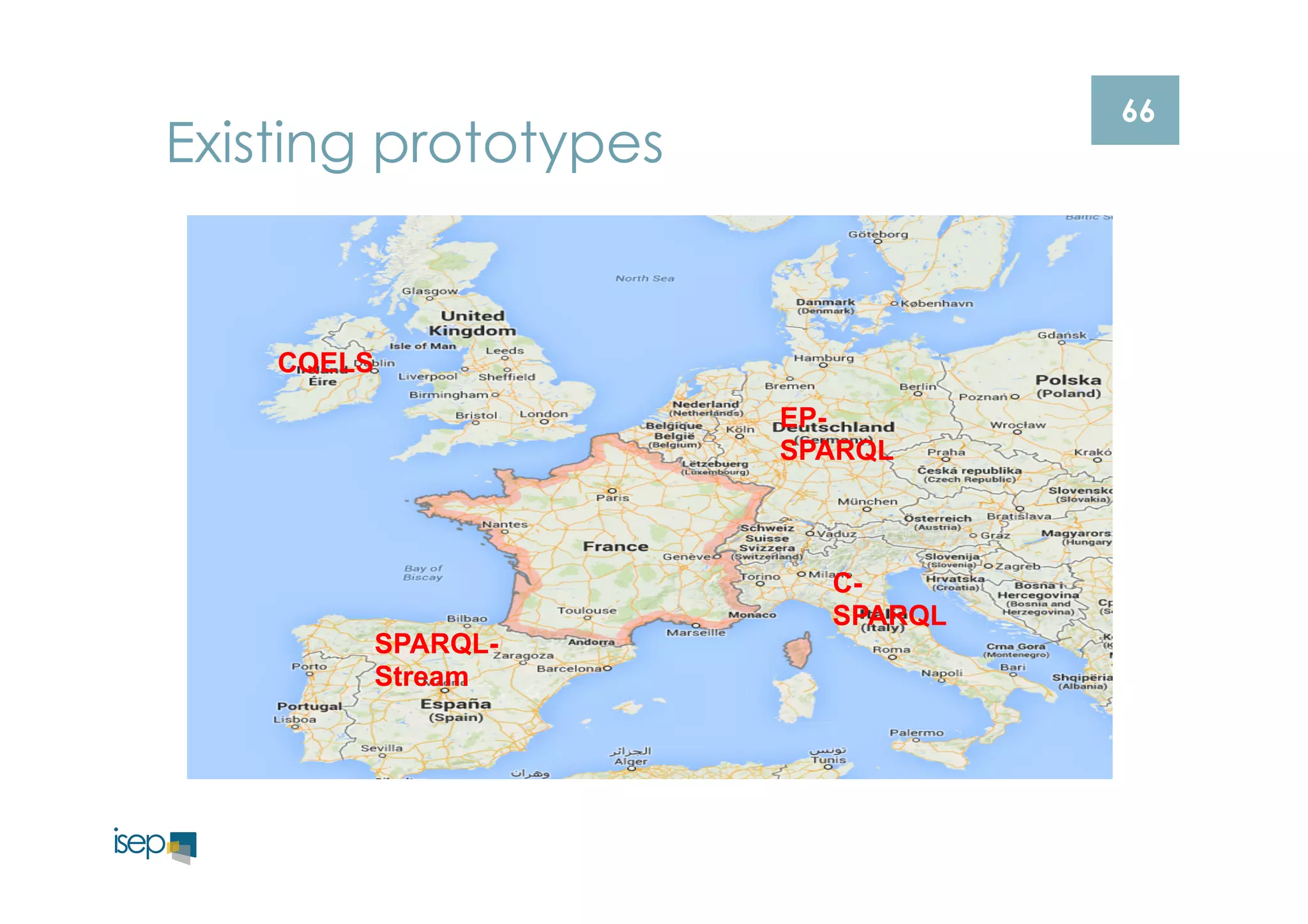 66 Existing prototypes 
CQELS 
SPARQL-Stream 
EP-SPARQL 
C-SPARQL 
 