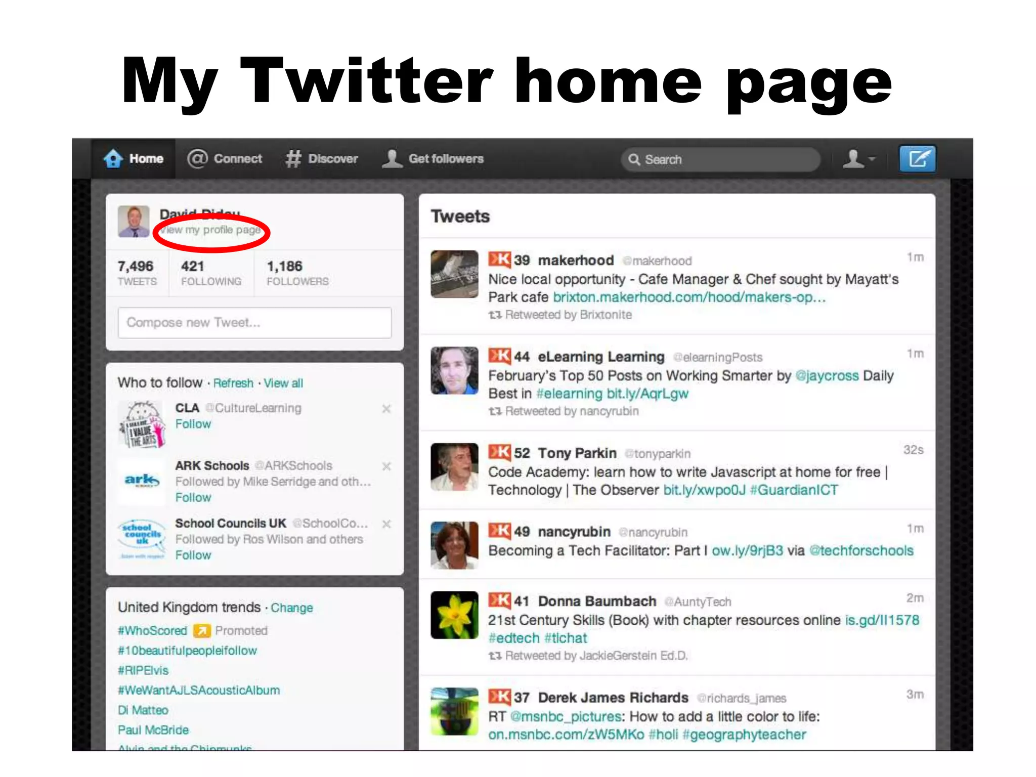 My Twitter home page
 