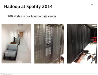 Hadoop at Spotify 2014
700 Nodes in our London data center

Monday, January 13, 14

28

 