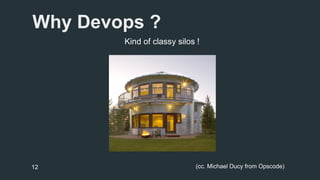Why Devops ? 
Kind of classy silos ! 
12 (cc. Michael Ducy from Opscode) 
 