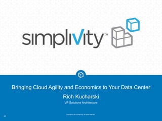 Copyright © 2016 SimpliVity. All rights reserved.
25
Bringing Cloud Agility and Economics to Your Data Center
Rich Kucharski
VP Solutions Architecture
 