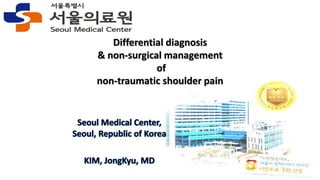 Differential diagnosis
& non-surgical management
of
non-traumatic shoulder pain
 