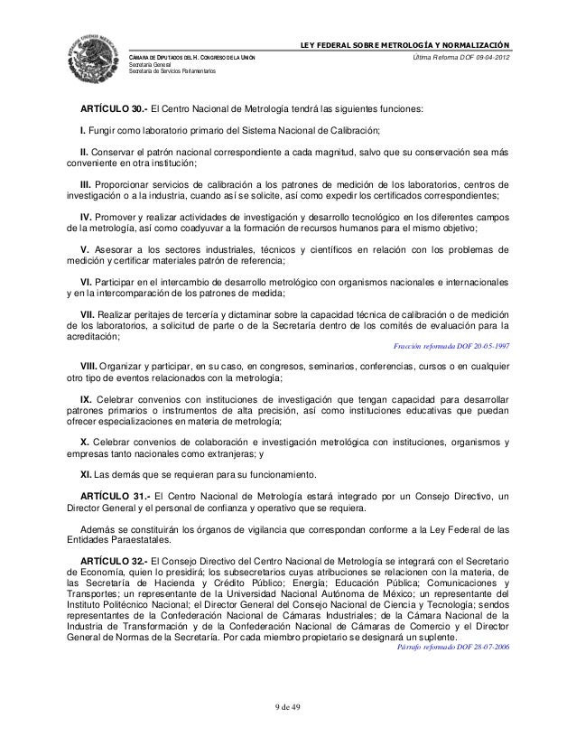 De 01. ley federal sobre metrología y normalización