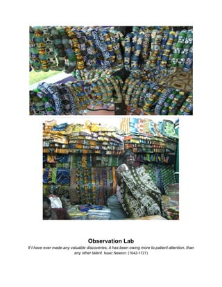 Observation Lab
If I have ever made any valuable discoveries, it has been owing more to patient attention, than
                          any other talent. Isaac Newton: (1642-1727)
 