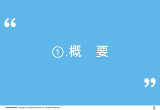 【Confidential】Copyright (C) CREATIVEHOPE,Inc. All Rights Reserved.
2
①.概 要
 