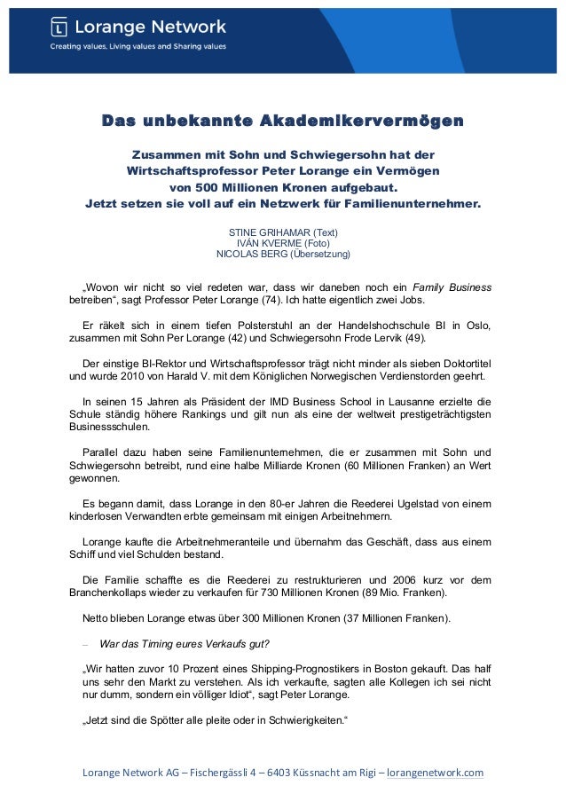 Deutsche Ubersetzung Von Lorange Network Artikel Finansavisen