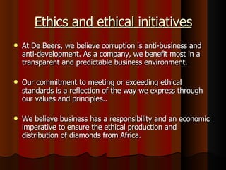 De beers ethics sale