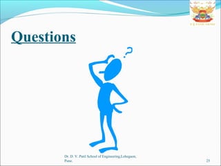 Questions
Dr. D. Y. Patil School of Engineering,Lohegaon,
Pune. 25
 