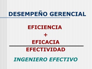 EFICIENCIA  + EFICACIA  EFECTIVIDAD INGENIERO EFECTIVO DESEMPEÑO GERENCIAL 