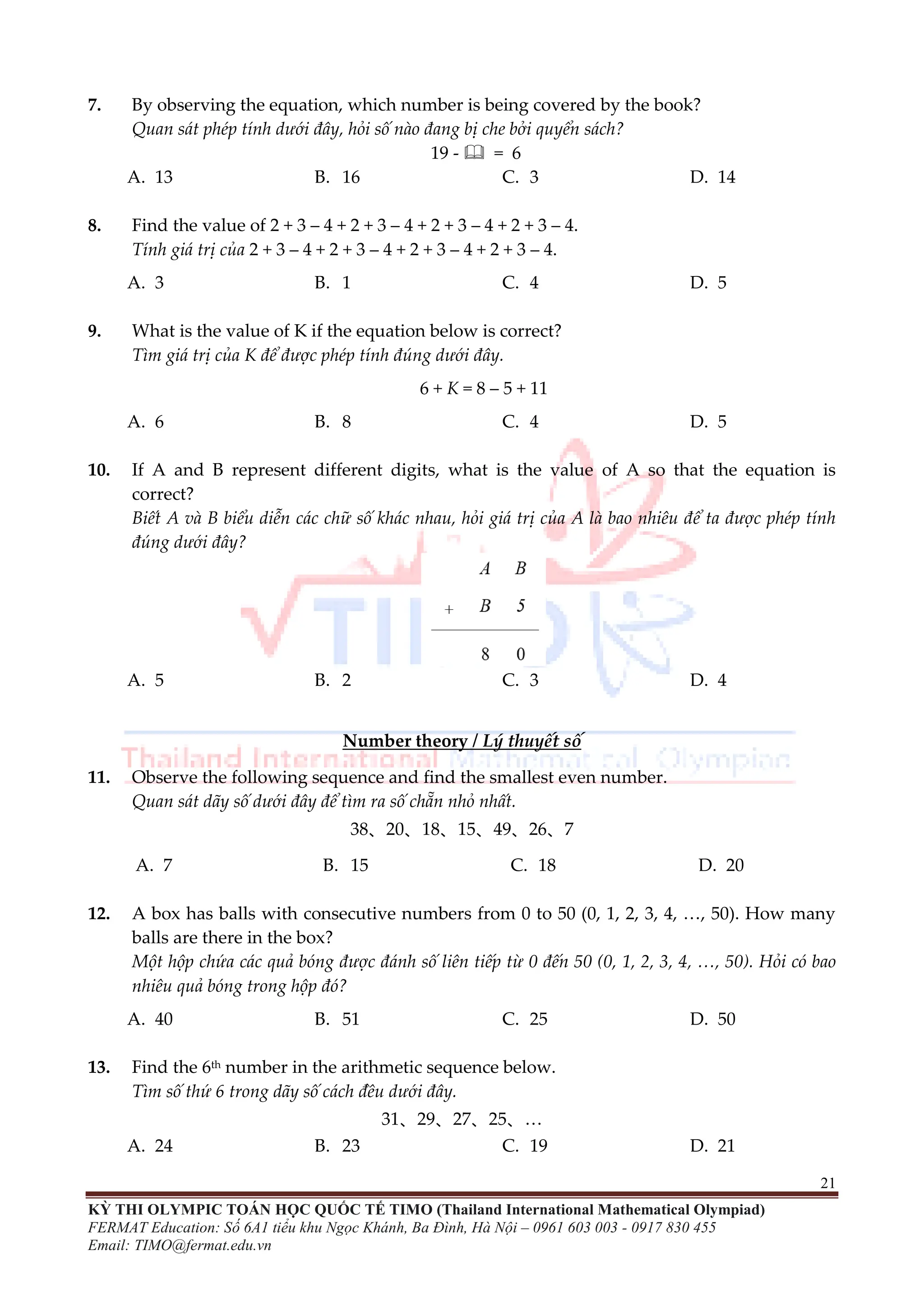 ĐỀ THI TOÁN TIMO LỚP 1 VÒNG LOẠI VÀ CHUNG KẾT QUỐC GIA | PDF