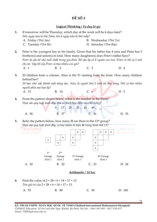 ĐỀ THI TOÁN TIMO LỚP 1 VÒNG LOẠI VÀ CHUNG KẾT QUỐC GIA | PDF