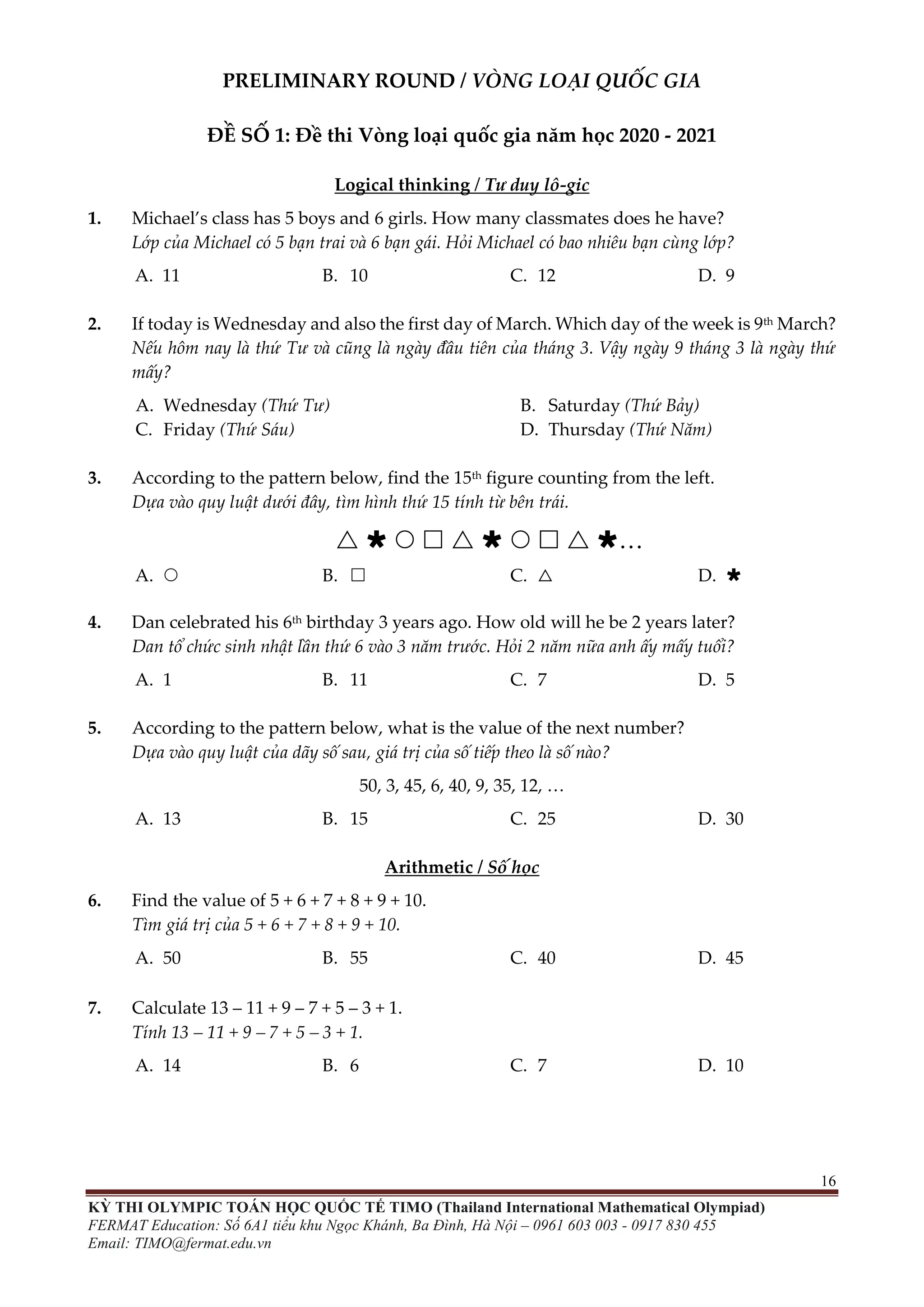 ĐỀ THI TOÁN TIMO LỚP 2 VÒNG LOẠI VÀ CHUNG KẾT QUỐC GIA | PDF