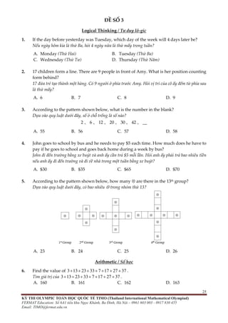 ĐỀ THI TOÁN TIMO LỚP 2 VÒNG LOẠI VÀ CHUNG KẾT QUỐC GIA | PDF