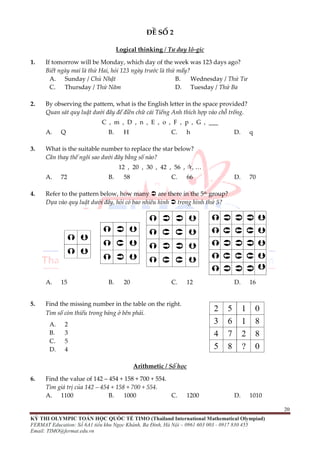 ĐỀ THI TOÁN TIMO LỚP 3 VÒNG LOẠI VÀ CHUNG KẾT QUỐC GIA | PDF