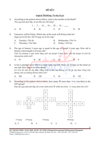 ĐỀ THI TOÁN TIMO LỚP 3 VÒNG LOẠI VÀ CHUNG KẾT QUỐC GIA | PDF