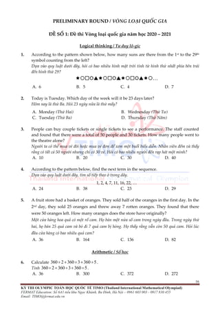 ĐỀ THI TOÁN TIMO LỚP 4 VÒNG LOẠI VÀ CHUNG KẾT QUỐC GIA | PDF
