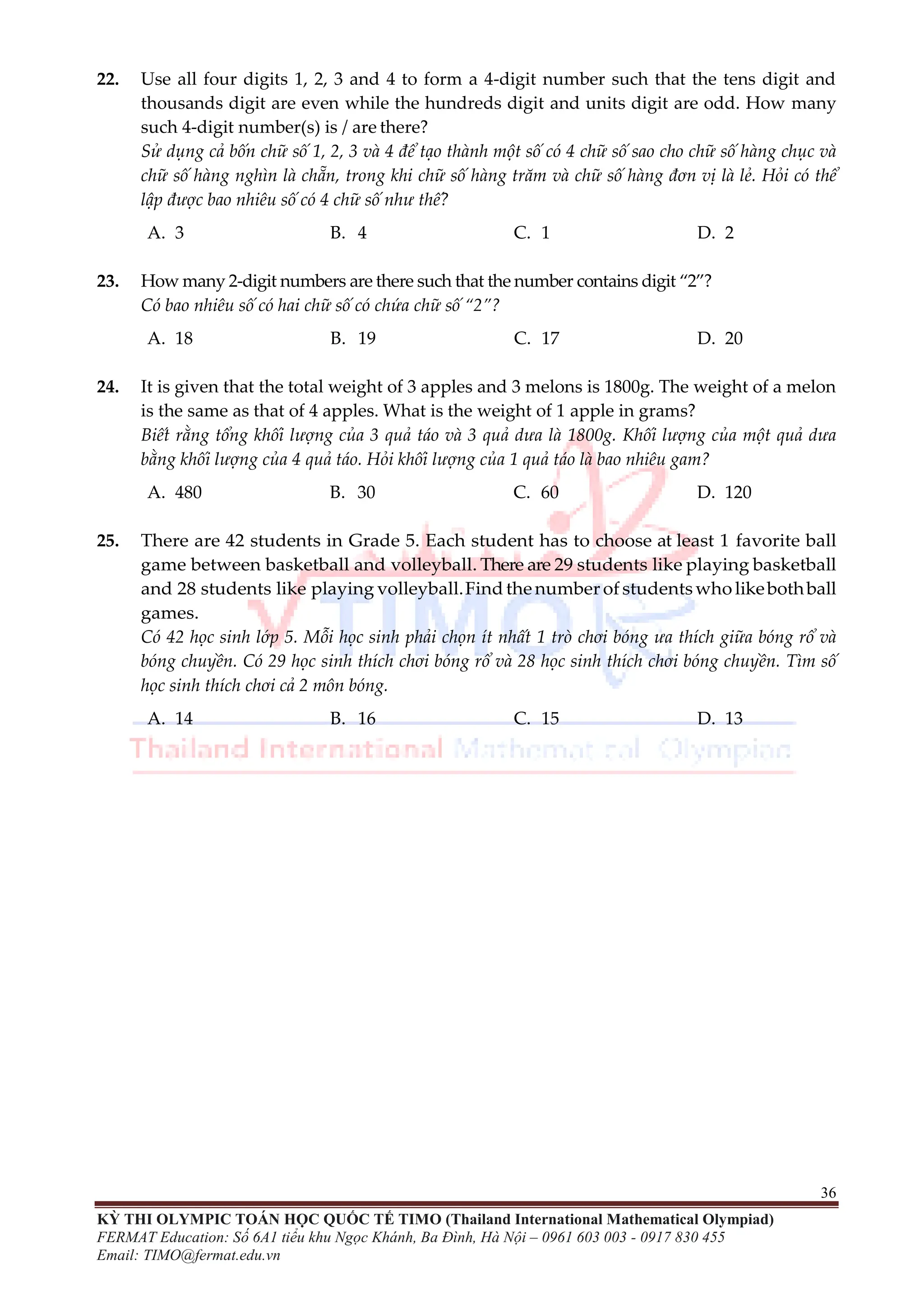 ĐỀ THI TOÁN TIMO LỚP 5 VÒNG LOẠI VÀ CHUNG KẾT QUỐC GIA | PDF