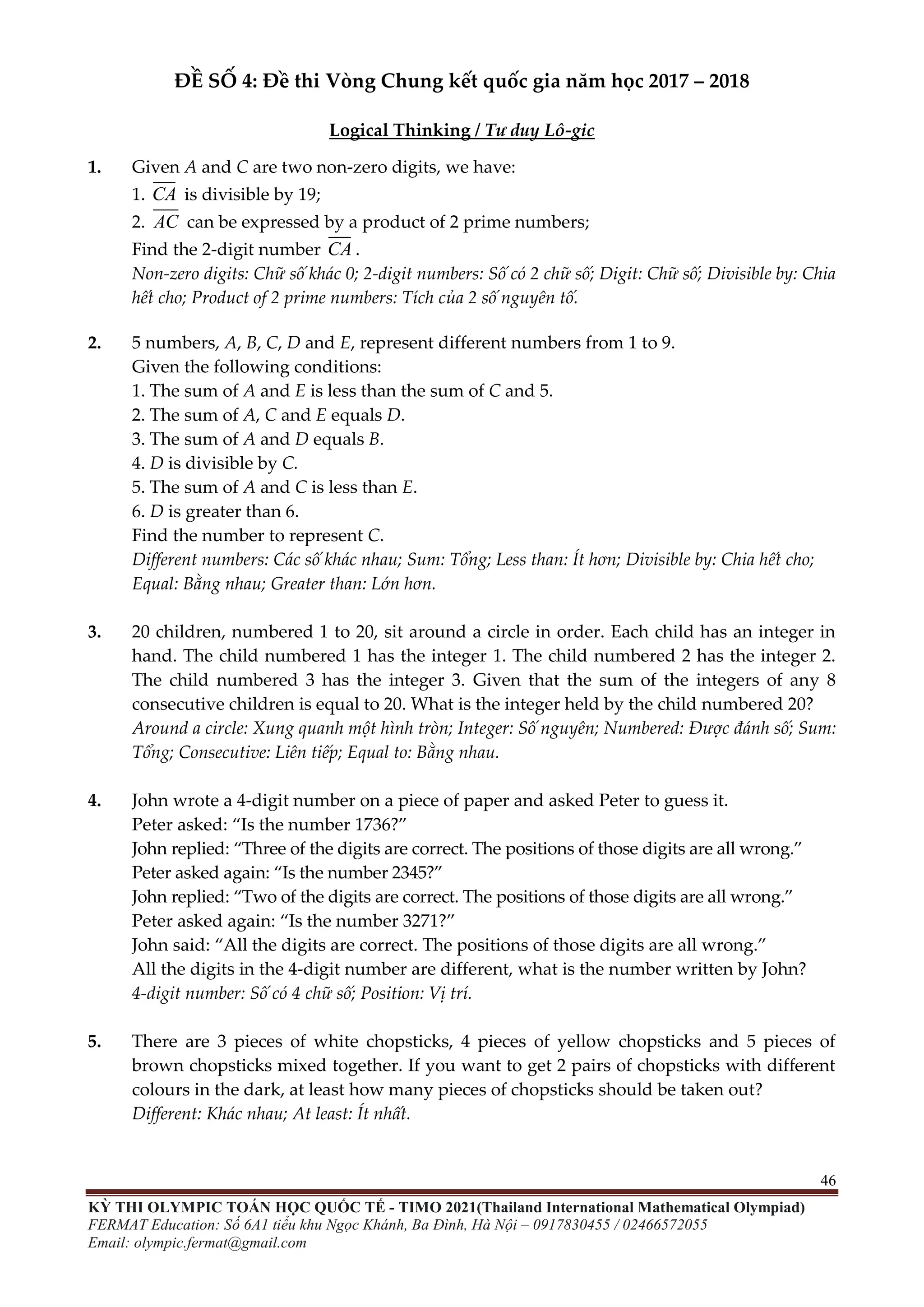 ĐỀ THI TOÁN TIMO LỚP 6 VÒNG LOẠI VÀ CHUNG KẾT QUỐC GIA | PDF