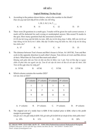 ĐỀ THI TOÁN TIMO LỚP 6 VÒNG LOẠI VÀ CHUNG KẾT QUỐC GIA | PDF