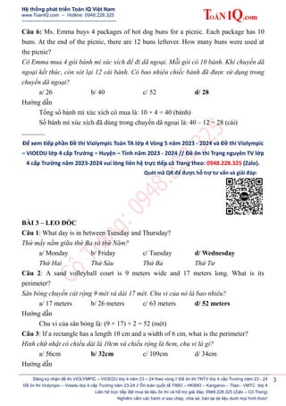 Violympic Toán Tiếng Anh lớp 4 Vòng 5 năm 2023 - 2024 có đáp án | PDF