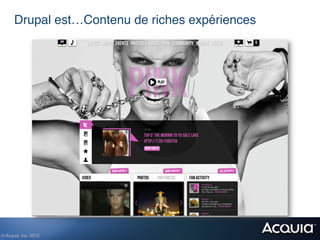 Drupal est…Contenu de riches expériences 
      !




© Acquia, Inc. 2012.!
 