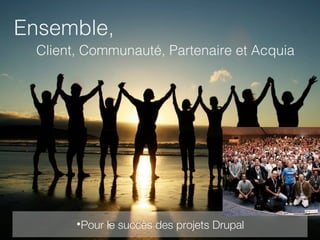 Ensemble,
                  Client, Communauté, Partenaire et Acquia




                        • Pour le succès des projets Drupal
© Acquia, Inc. 2012.!
 