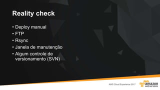 Reality check
• Deploy manual
• FTP
• Rsync
• Janela de manutenção
• Algum controle de
versionamento (SVN)
 