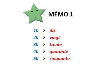 MÉMO 110 >dix20> vingt30 > trente40 > quarante50 > cinquante