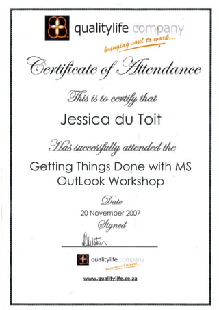 Microsoft Outlook Workshop - Certificate