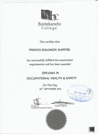 Certificate of OHS