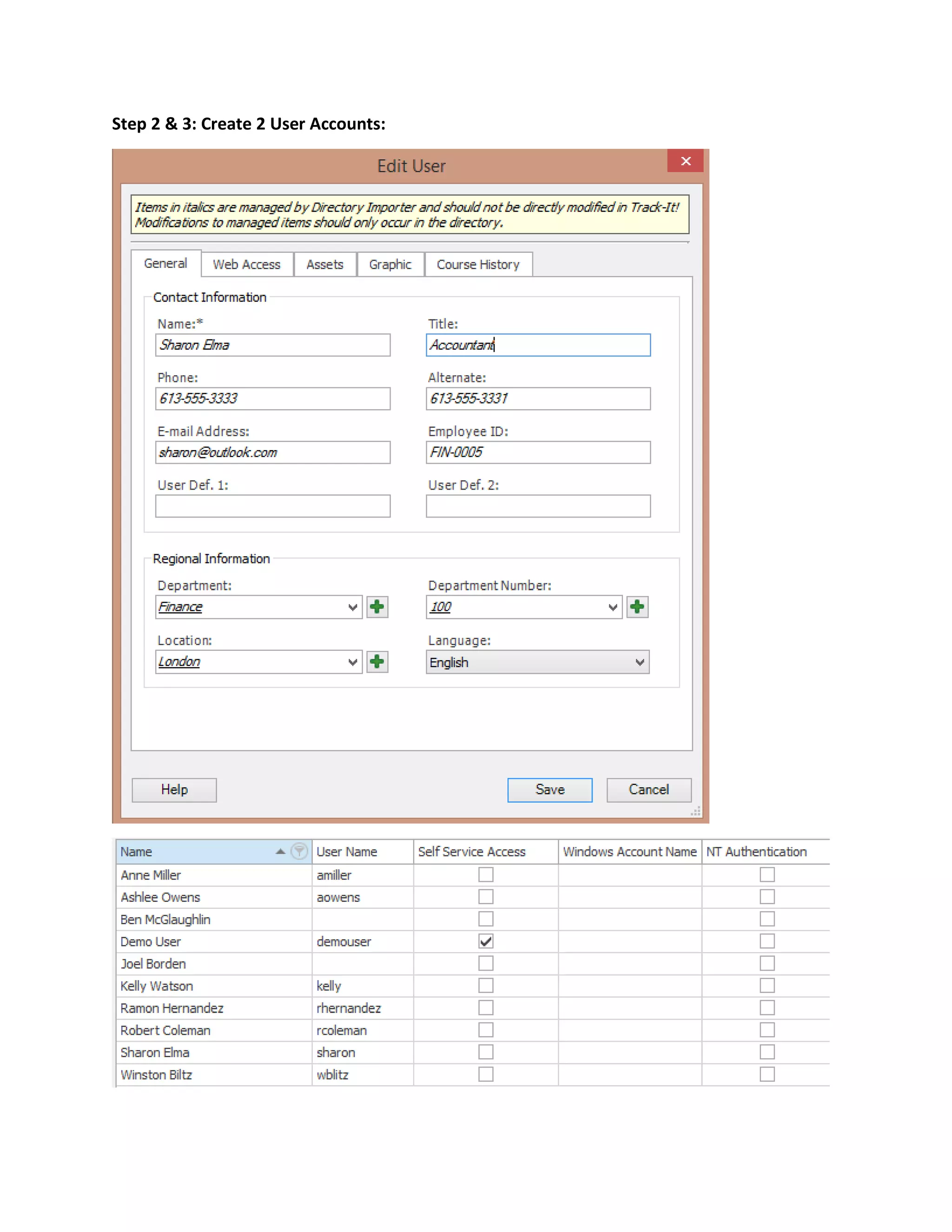 Step 2 & 3: Create 2 User Accounts:
 