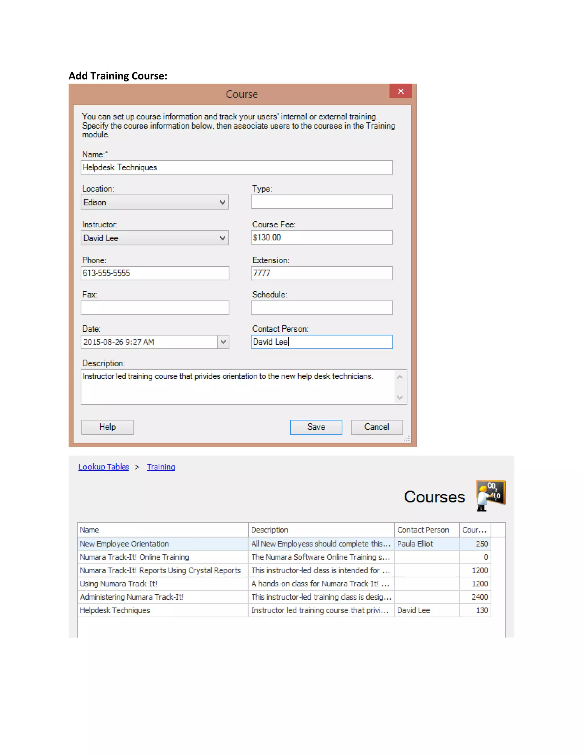 Add Training Course:
 