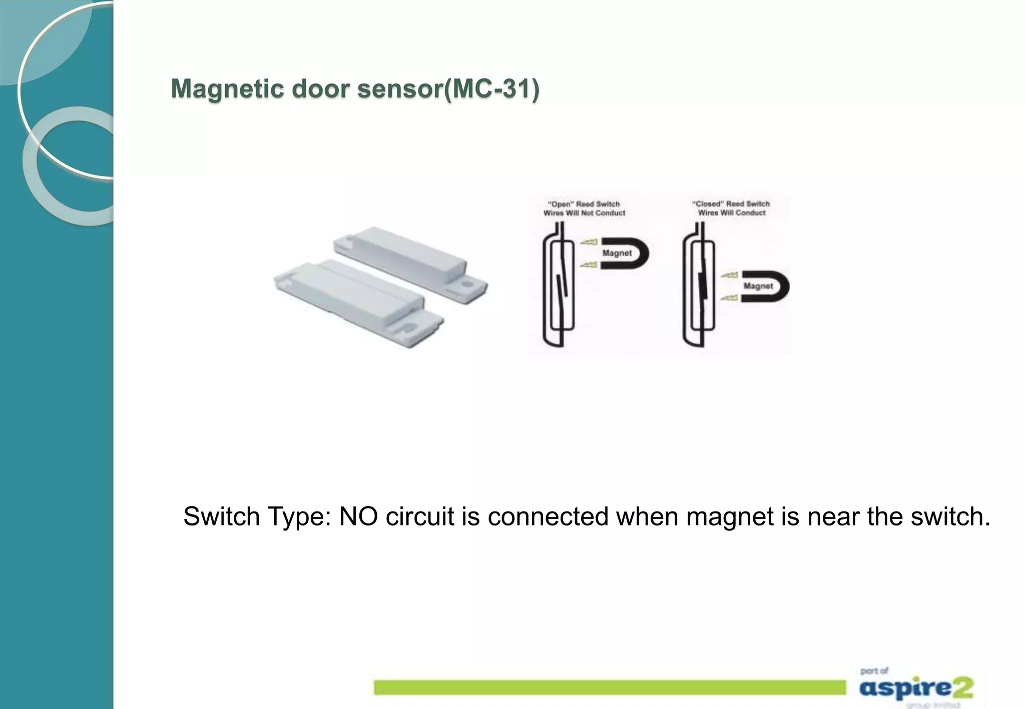 Magnetic door sensor(MC-31)
Switch Type: NO circuit is connected when magnet is near the switch.
 