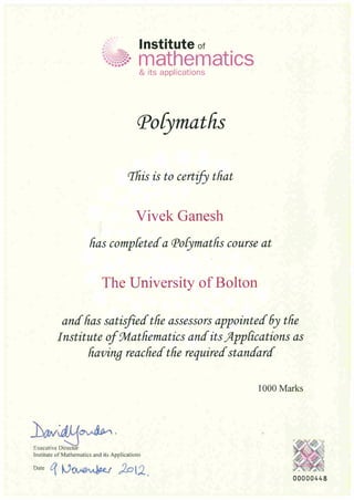Polymaths Certificate
