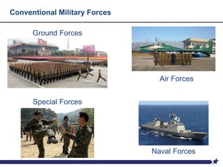 Conventional Military Forces
Ground Forces
Air Forces
Naval Forces
Special Forces
 