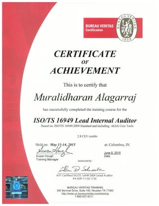 Raj TS 16949 lead internal auditor