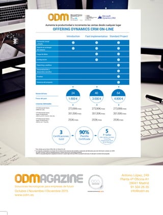 Soluciones tecnológicas para empresas de futuro
Octubre I Noviembre I Diciembre 2015
www.odm.es
Antonio López, 249
Planta 4ª Oficina A1
28041 Madrid
91 504 26 35
info@odm.es
 