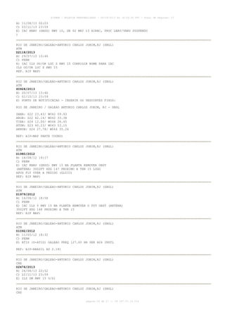 AISWEB - BOLETIM PERSONALIZADO - 06/09/2013 às 18:34:36 UTC - Total de Páginas: 27
página 24 de 27 :: IP 187.37.19.224
B) 11/08/13 00:03
C) 03/11/13 23:59
E) IAC RNAV (GNSS) RWY 10, DE 02 MAY 13 AIRAC, PROC LNAV/VNAV SUSPENSO
)
RIO DE JANEIRO/GALEAO-ANTONIO CARLOS JOBIM,RJ (SBGL)
ATM
D2118/2013
B) 29/07/13 13:44
C) PERM
E) IAC ILS OU/OR LOC Z RWY 15 CORRIGIR NOME PARA IAC
ILS OU/OR LOC X RWY 15
REF. AIP MAP)
RIO DE JANEIRO/GALEAO-ANTONIO CARLOS JOBIM,RJ (SBGL)
ATM
Z0928/2013
B) 20/07/13 13:40
C) 01/10/13 23:59
E) PONTO DE NOTIFICACAO - INSERIR OS SEGUINTES FIXOS:
RIO DE JANEIRO / GALEAO ANTONIO CARLOS JOBIM, RJ - SBGL
ZANA: S22 23.43/ W042 09.93
AROB: S22 42.14/ W042 33.38
TIBA: S24 12.00/ W044 26.45
ATUM: S23 40.23/ W043 53.15
AKNUB: S24 27.78/ W044 35.24
REF: AIP-MAP PARTE COORD)
RIO DE JANEIRO/GALEAO-ANTONIO CARLOS JOBIM,RJ (SBGL)
ATM
D1980/2012
B) 16/08/12 19:17
C) PERM
E) IAC RNAV (GNSS) RWY 15 NA PLANTA REMOVER OBST
(ANTENA) 3002FT HDG 147 PROXIMO A THR 15 LOGO
APOS FLY OVER A PEDIDO (GL033)
REF: AIP MAP)
RIO DE JANEIRO/GALEAO-ANTONIO CARLOS JOBIM,RJ (SBGL)
ATM
D1979/2012
B) 16/08/12 18:58
C) PERM
E) IAC ILS Y RWY 15 NA PLANTA REMOVER O FST OBST (ANTENA)
3002FT HDG 148 PROXIMO A THR 15
REF: AIP MAP)
RIO DE JANEIRO/GALEAO-ANTONIO CARLOS JOBIM,RJ (SBGL)
ATM
D1092/2012
B) 11/05/12 18:32
C) PERM
E) ATIS (D-ATIS) GALEAO FREQ 127.60 HR SER H24 INSTL
REF: AIP-BRASIL AD 2.18)
RIO DE JANEIRO/GALEAO-ANTONIO CARLOS JOBIM,RJ (SBGL)
CNS
D2476/2013
B) 26/08/13 22:52
C) 22/11/13 23:59
E) ILS OM RWY 15 U/S)
RIO DE JANEIRO/GALEAO-ANTONIO CARLOS JOBIM,RJ (SBGL)
CNS
 