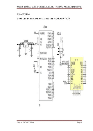 MEMS BASED CAR CONTROL ROBOT USING ANDROID PHONE
Dept.of E&C, GPT, Mirle Page 8
CHAPTER-4
CIRCUIT DIAGRAM AND CIRCUIT EXPLANATION
 