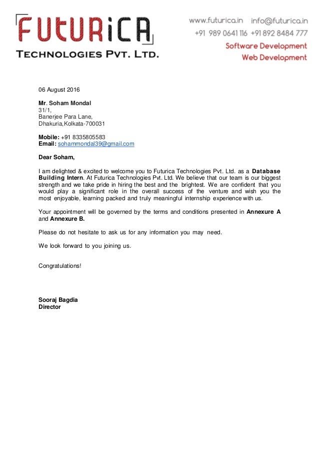 Soham Mondal Intern Offer Letter
