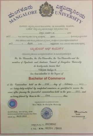 B.com Certificate
