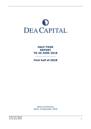 DeA Capital Half-year Report to 30 June 2018