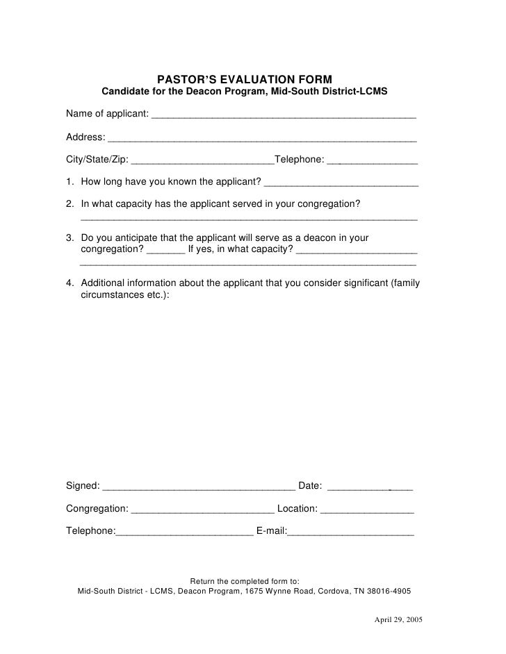 deacon program lutheran preaching evaluation form