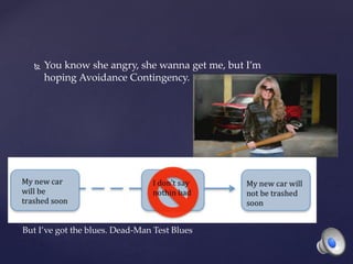  You know she angry, she wanna get me, but I’m
hoping Avoidance Contingency.
But I’ve got the blues. Dead-Man Test Blues
 