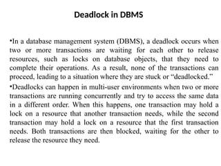 Deadlock in Data Base Management Systems | PPTX