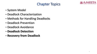 • System Model
• Deadlock Characterization
• Methods for Handling Deadlocks
• Deadlock Prevention
• Deadlock Avoidance
• Deadlock Detection
• Recovery from Deadlock
2
 