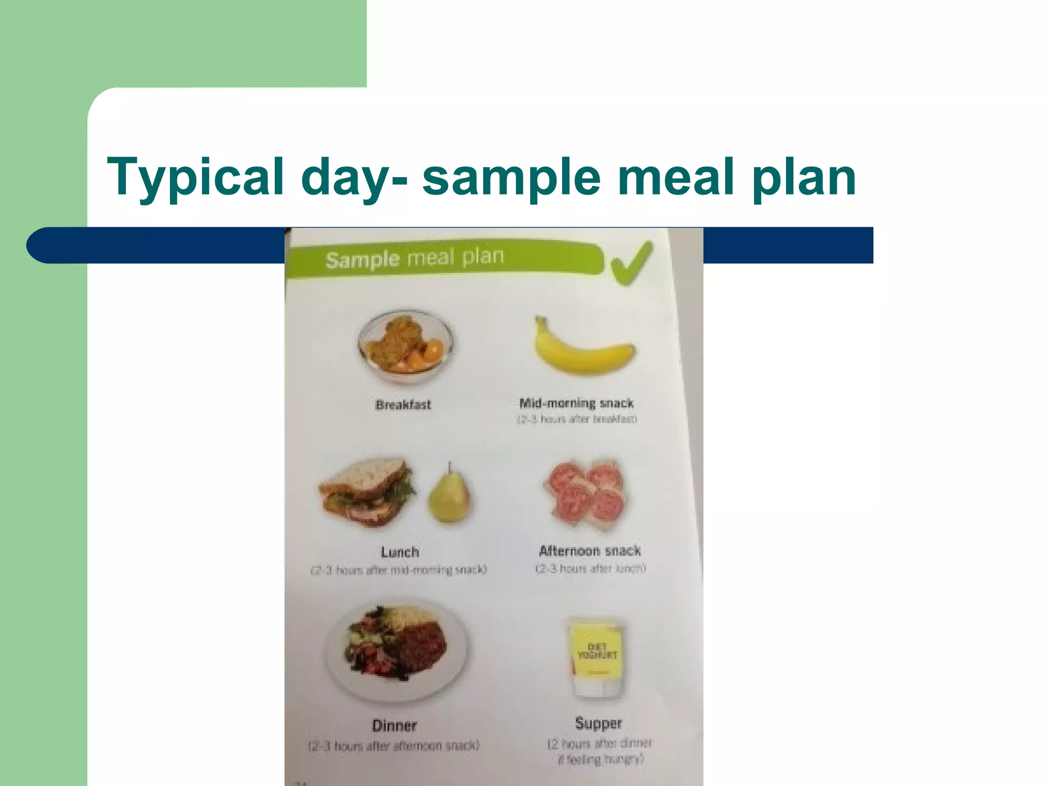 Typical day- sample meal plan
 