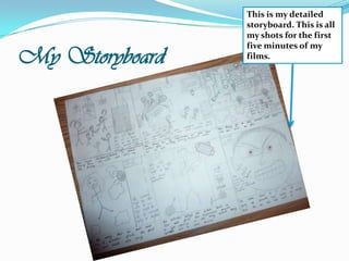 My StoryboardThis is my detailed storyboard. This is all my shots for the first five minutes of my films.
