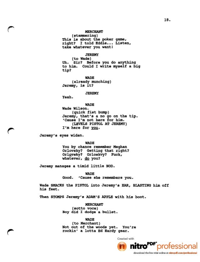 deadpool movie leaked script 1 video game script writing format